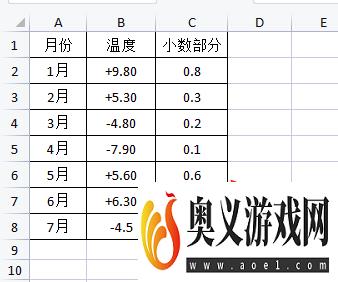 EXCEL中如何将数值中的小数分离出来单独显示